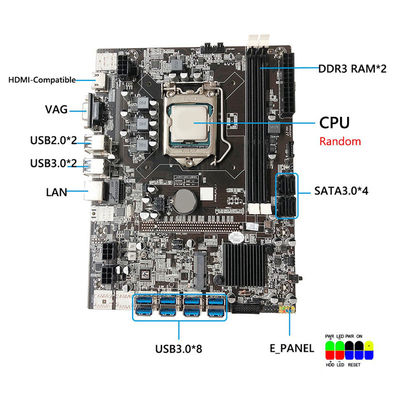 8 GPU Eth Mining PC Motherboard Intel®B75 Cryptocurrency 8 USB3.0 to 8 PCIE 16X